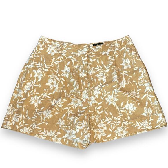 Rag & Bone Floral Ivy Printed Linen Blend Shorts Womens Size 14 Beige Pleats - Picture 2 of 7